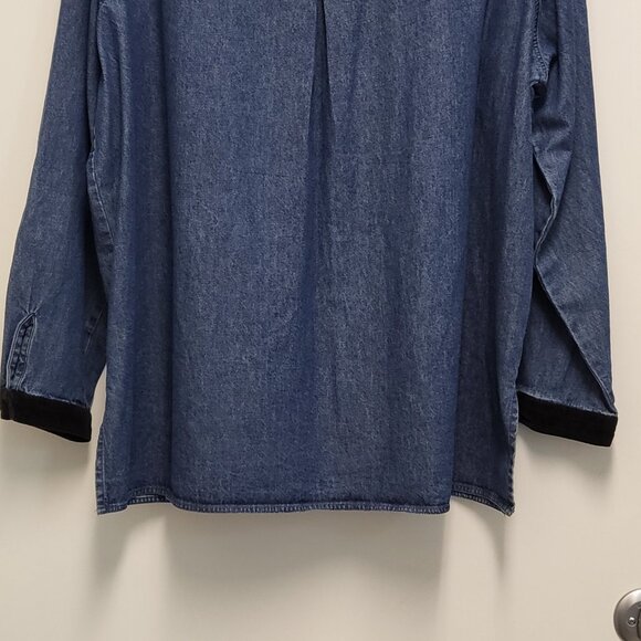 Vintage Westbound Denim Shirt Womens 1X Plus Button Up Long Sleeve Velour Accent - Picture 12 of 16